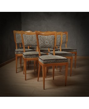 Vittorio Dassi Maple Wood and Velvet Midcentury Dinning Room Chairs, 1