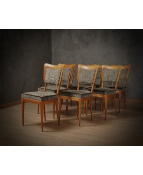 Vittorio Dassi Maple Wood and Velvet Midcentury Dinning Room Chairs, 1