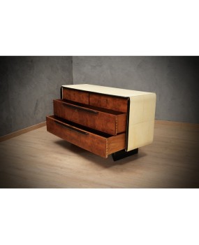 Art Deco Walnut and Goat Skin Italian School Commode and Chest of Drawers, 1930