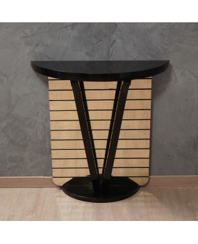 MidCentury Demi-Lune Black and Mirror Console Table