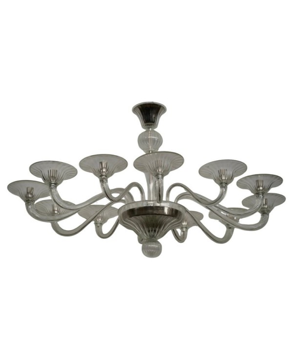 Lampadario  Ovale in Vetro Soffiato Trasparente di Murano