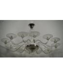 Murano Art Blown Transparent Glass Oval MidCentury Chandelier and Pend