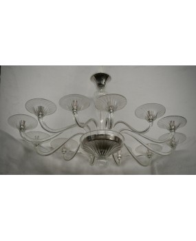 Murano Art Blown Transparent Glass Oval MidCentury Chandelier and Pend
