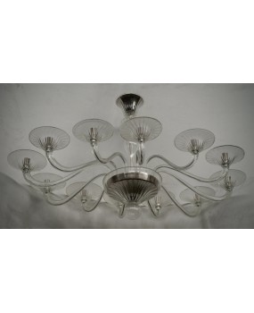 Murano Art Blown Transparent Glass Oval MidCentury Chandelier and Pend