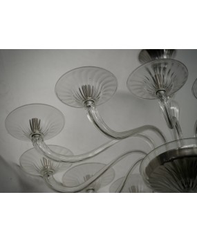 Lampadario  Ovale in Vetro Soffiato Trasparente di Murano
