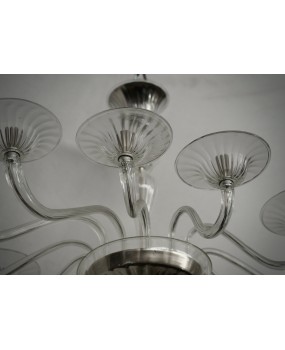 Murano Art Blown Transparent Glass Oval MidCentury Chandelier and Pend