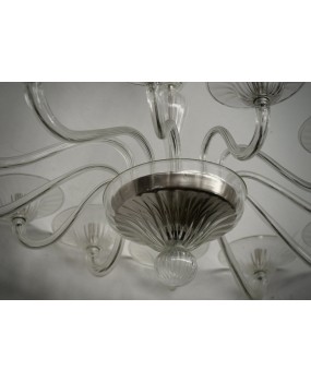 Murano Art Blown Transparent Glass Oval MidCentury Chandelier and Pend