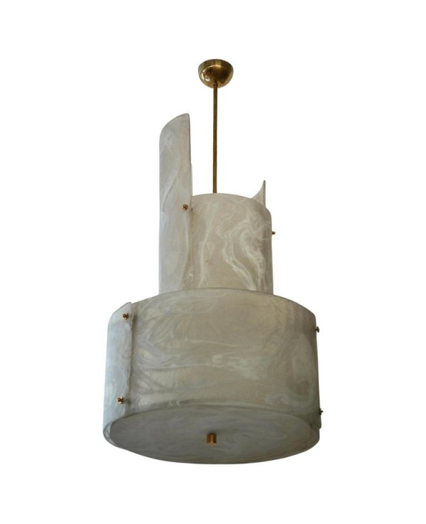 Lampadario Rotondo in Vetro Artistico Bianco di Murano