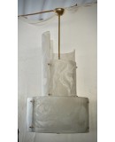 Murano Round White Art Glass and Brass Chandeliers and Pendant