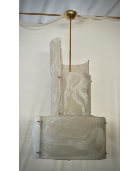 Lampadario Rotondo in Vetro Artistico Bianco di Murano