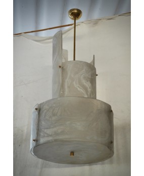 Lampadario Rotondo in Vetro Artistico Bianco di Murano