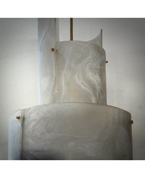 Lampadario Rotondo in Vetro Artistico Bianco di Murano