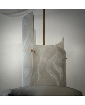 Lampadario Rotondo in Vetro Artistico Bianco di Murano