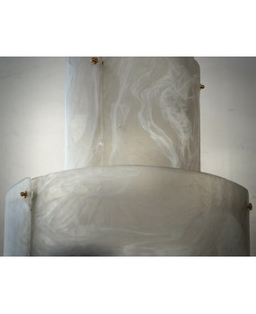 Lampadario Rotondo in Vetro Artistico Bianco di Murano