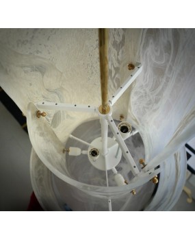 Lampadario Rotondo in Vetro Artistico Bianco di Murano