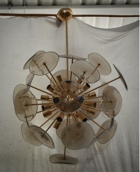 Lampadario in Vetro Artistico Color Fumé di Murano a Sputnik