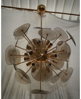 Lampadario in Vetro Artistico Color Fumé di Murano a Sputnik
