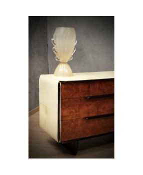 Art Deco Walnut and Goat Skin Italian School Commode and Chest of Drawers, 1930