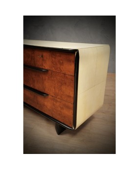 Art Deco Walnut and Goat Skin Italian School Commode and Chest of Drawers, 1930