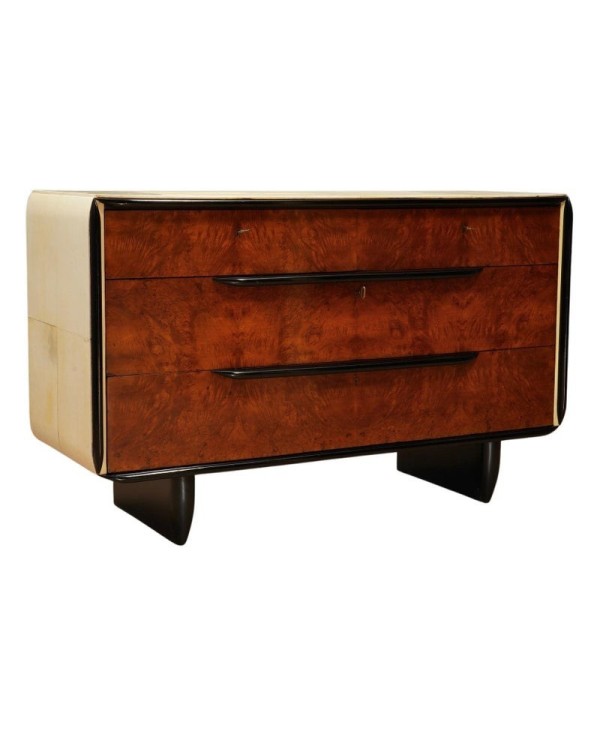 Art Deco Walnut and Goat Skin Italian School Commode and Chest of Drawers, 1930 Art Deco Walnut and Goat Skin Italian School Commode and Chest of Drawers, 1930