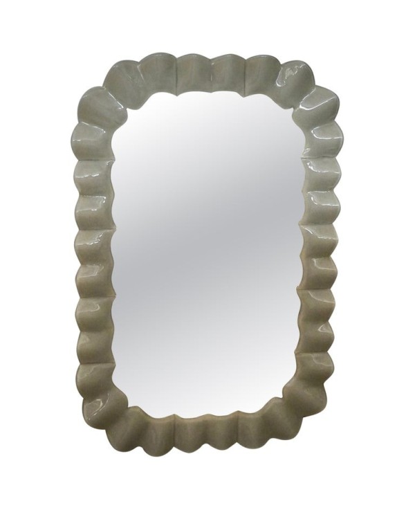 Specchio in Vetro Artistico Color Crema di Murano e Ottone