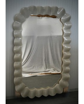 Murano Cream Art Glass and Brass Italian Console / Wall Mirror