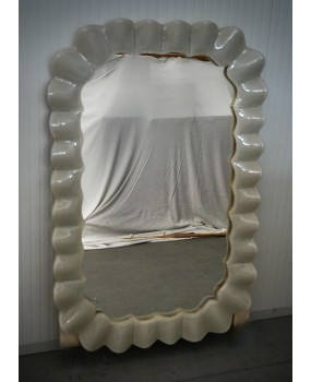 Murano Cream Art Glass and Brass Italian Console / Wall Mirror