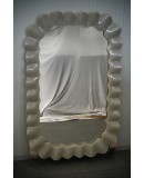 Murano Cream Art Glass and Brass Italian Console / Wall Mirror