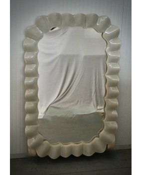 Murano Cream Art Glass and Brass Italian Console / Wall Mirror