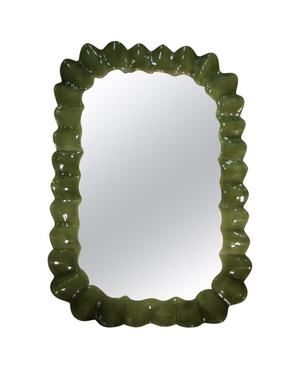 Specchio in Vetro Artistico Verde di Murano e Ottone