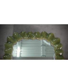 Murano Green Art Glass and Brass Italian Console / Wall Mirror