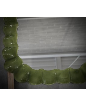 Specchio in Vetro Artistico Verde di Murano e Ottone