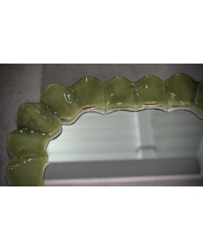 Murano Green Art Glass and Brass Italian Console / Wall Mirror