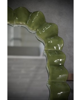 Specchio in Vetro Artistico Verde di Murano e Ottone