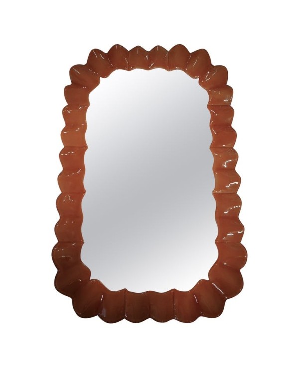 Murano Orange Art Glass and Brass Italian Console / Wall Mirror