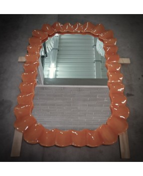 Specchio in Vetro Artistico Arancione di Murano e Ottone