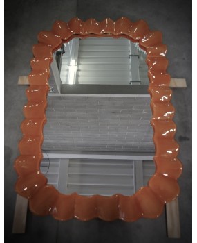 Murano Orange Art Glass and Brass Italian Console / Wall Mirror