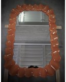 Murano Orange Art Glass and Brass Italian Console / Wall Mirror