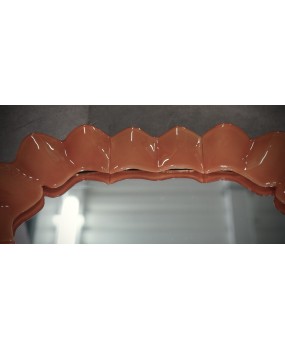 Murano Orange Art Glass and Brass Italian Console / Wall Mirror