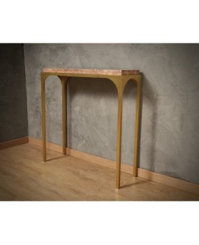 Brass and Pink Marble Console Table, 2000