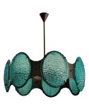 Murano Midcentury Round Glass and Bronze Italian Chandelier and Pendan