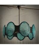Murano Midcentury Round Glass and Bronze Italian Chandelier and Pendan