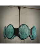 Murano Midcentury Round Glass and Bronze Italian Chandelier and Pendan