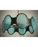 Murano Midcentury Round Glass and Bronze Italian Chandelier and Pendan