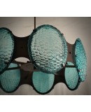 Murano Midcentury Round Glass and Bronze Italian Chandelier and Pendan