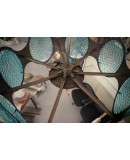 Murano Midcentury Round Glass and Bronze Italian Chandelier and Pendan