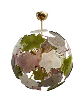 Murano Sputnik Green Pink and White Color Art Glass Chandelier and Pen