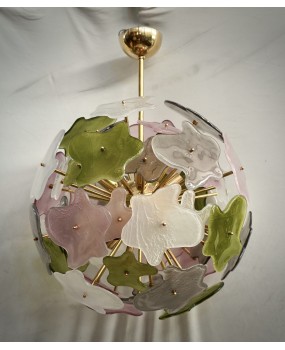 Murano Sputnik Green Pink and White Color Art Glass Chandelier and Pen