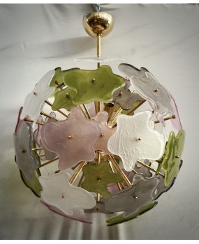 Lampadario in Vetro Artistico di Murano Sputnik Color Verde Rosa e Bia