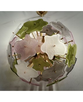 Lampadario in Vetro Artistico di Murano Sputnik Color Verde Rosa e Bia